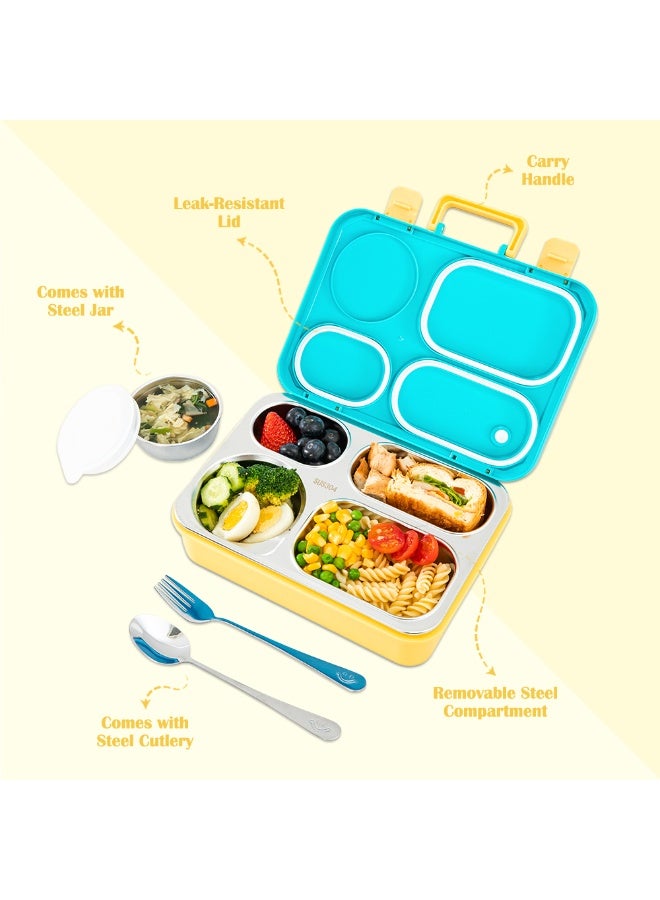 Eazy Kids Personalized Stainless Steel Lunch Box for Kids – 800ml with 150ml Food Jar - Blue - Image 3