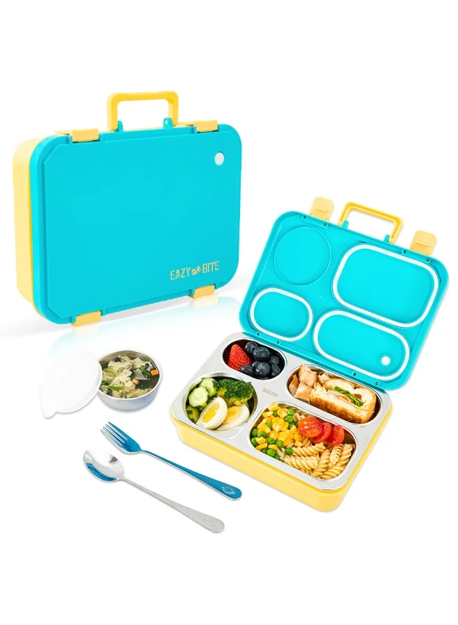 إيزي كيدز Eazy Kids Personalized Stainless Steel Lunch Box for Kids – 800ml with 150ml Food Jar - Blue