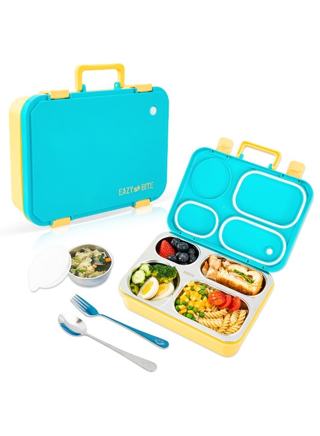 Eazy Kids Personalized Stainless Steel Lunch Box for Kids – 800ml with 150ml Food Jar - Blue - Image 2