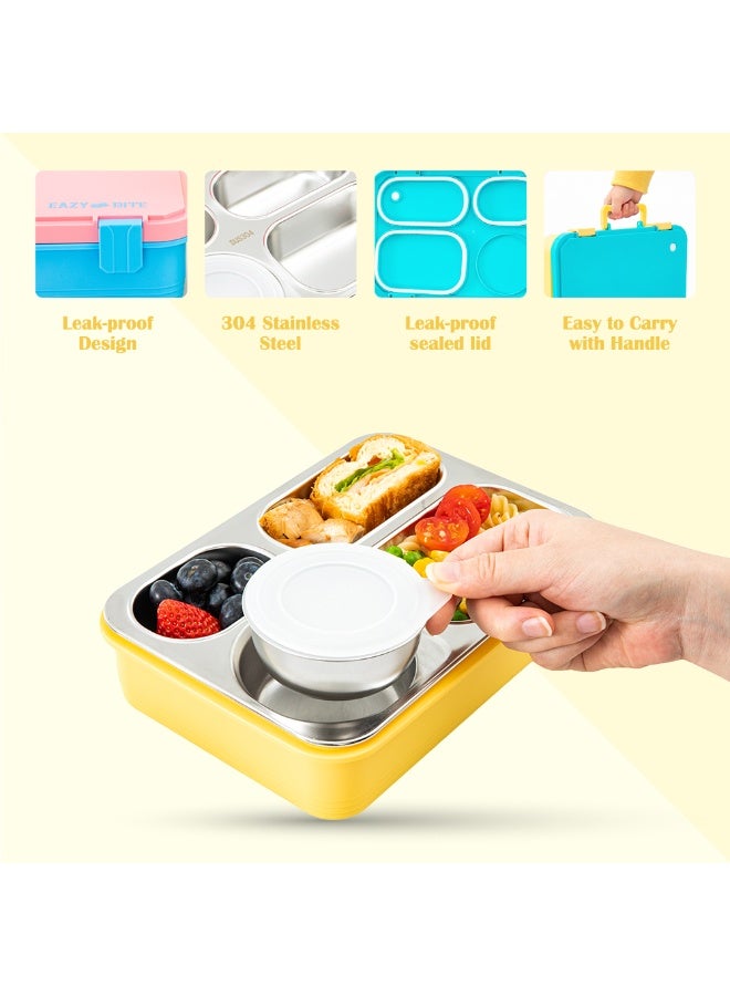 Eazy Kids Personalized Stainless Steel Lunch Box for Kids – 800ml with 150ml Food Jar - Blue - Image 4