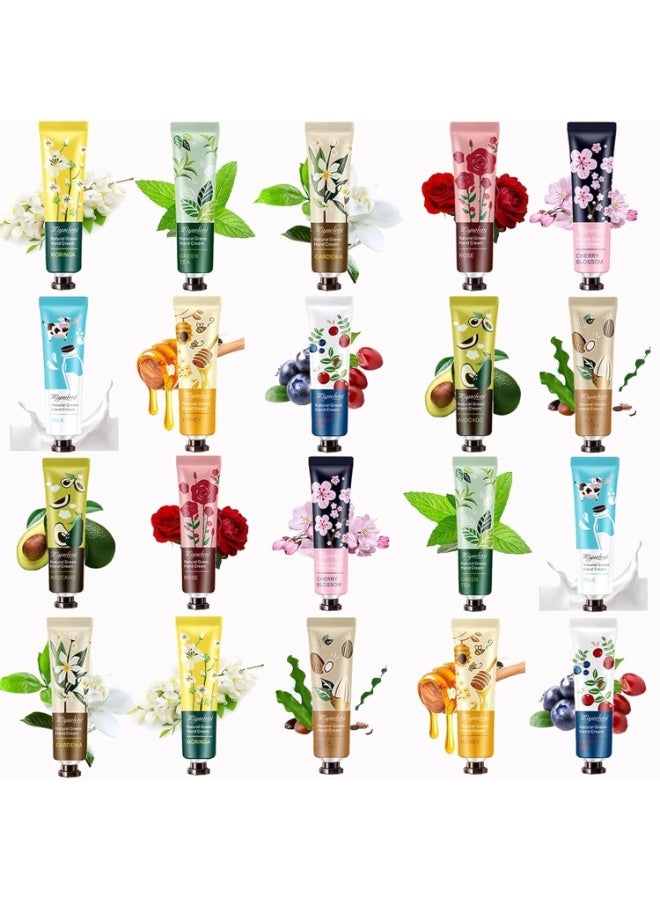 عبوة من 20 كريم صغير لليدين للأيدي الجافة والمتشققة، مجموعة هدايا كريم مرطب لليدين برائحة النباتات الطبيعية للنساء، لوشن لليدين بحجم مناسب للسفر كهدية عيد ميلاد، هدايا للمعلمات وهدايا للممرضات وهدايا وصيفات العروس - Image 1