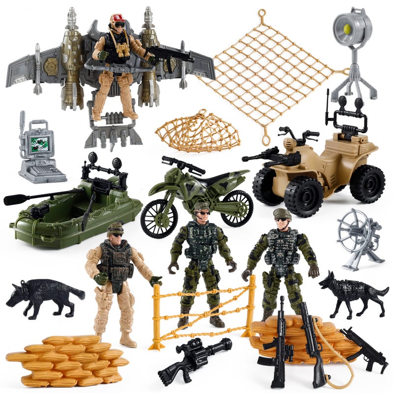 Mr.River US Army Men Action Figures Play Set,Toy Soldiers with Military Weapons Accessories for Kids Boys - Image 1