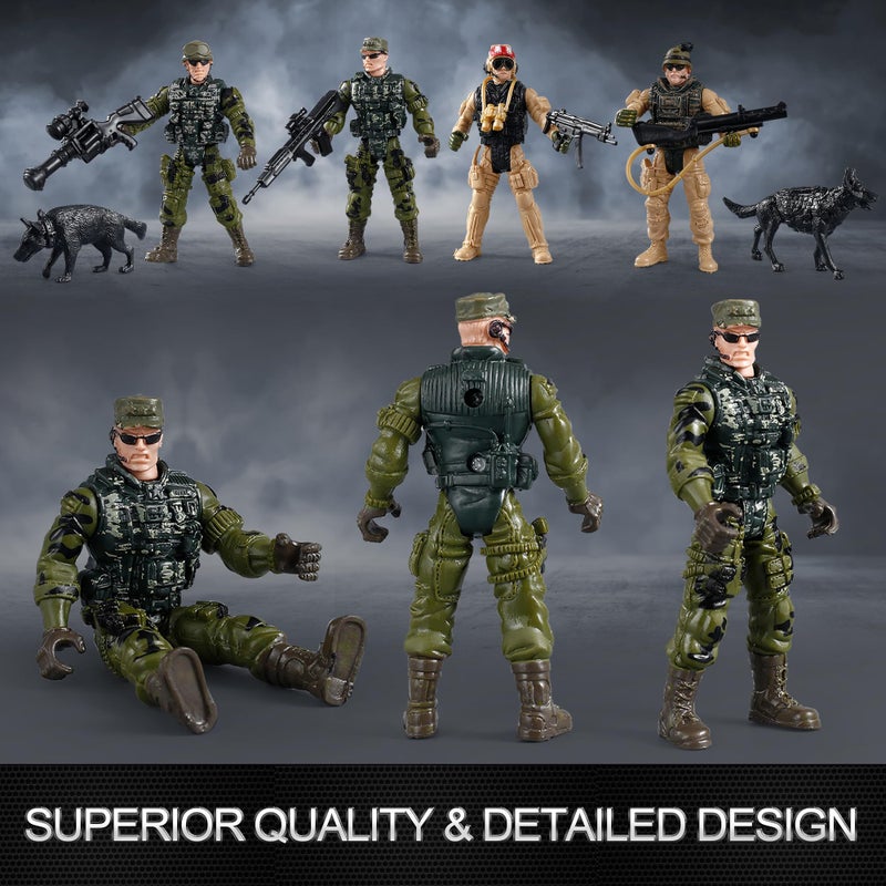 Mr.River US Army Men Action Figures Play Set,Toy Soldiers with Military Weapons Accessories for Kids Boys - Image 3