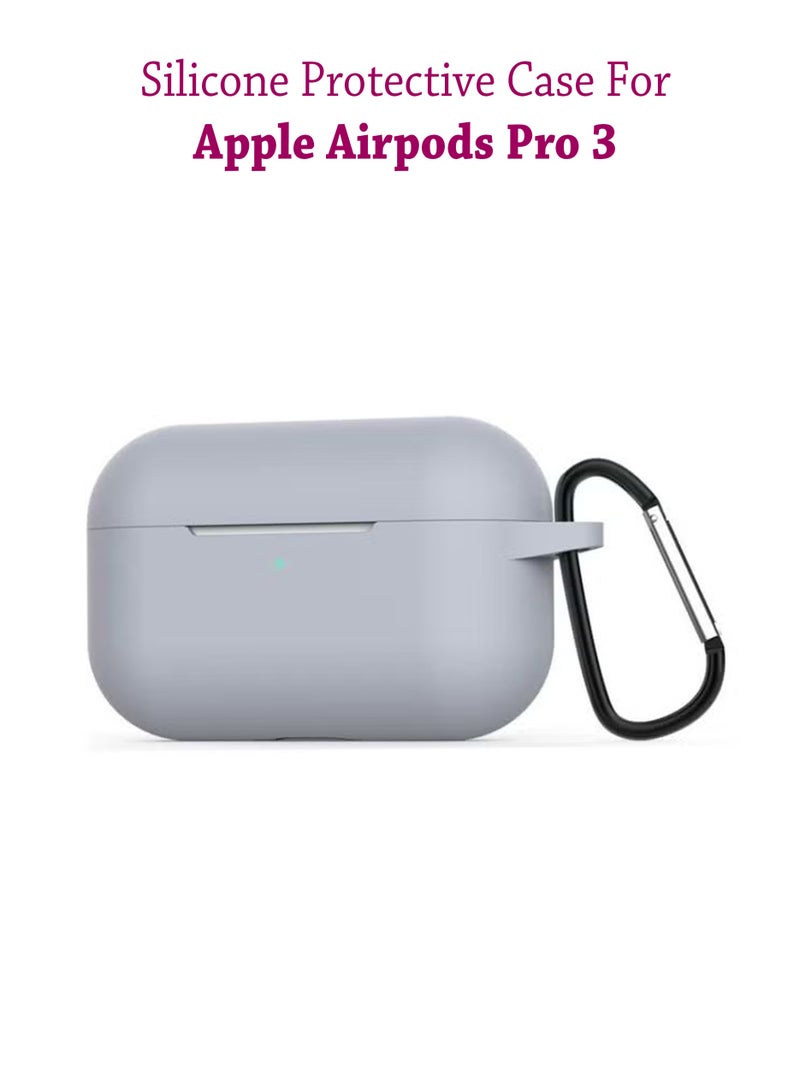 Apple Airpods Pro 3 Silicone Case | Compatible with Apple Airpods Pro 3 | Shockproof Full-Body Protective Case Cover for Apple Airpods Pro 3 with Keychain (Airpods Not Included) - Grey - Image 1