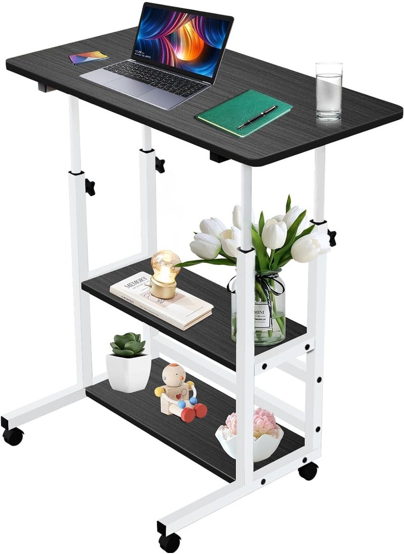 Generic - Mobile Standing Desk Adjustable Height,Mobile Home Office Small Desks with Storage Rolling Wheels,Modern Portable Study Furniture for Small Spaces of Bedside Sofa Side (15.7"x31.4",Black) - Image 1