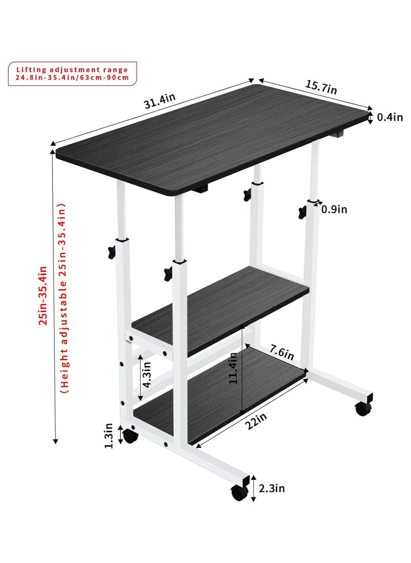 Generic - Mobile Standing Desk Adjustable Height,Mobile Home Office Small Desks with Storage Rolling Wheels,Modern Portable Study Furniture for Small Spaces of Bedside Sofa Side (15.7"x31.4",Black) - Image 1