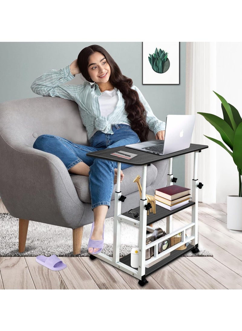 Generic - Mobile Standing Desk Adjustable Height,Mobile Home Office Small Desks with Storage Rolling Wheels,Modern Portable Study Furniture for Small Spaces of Bedside Sofa Side (15.7"x31.4",Black) - Image 1