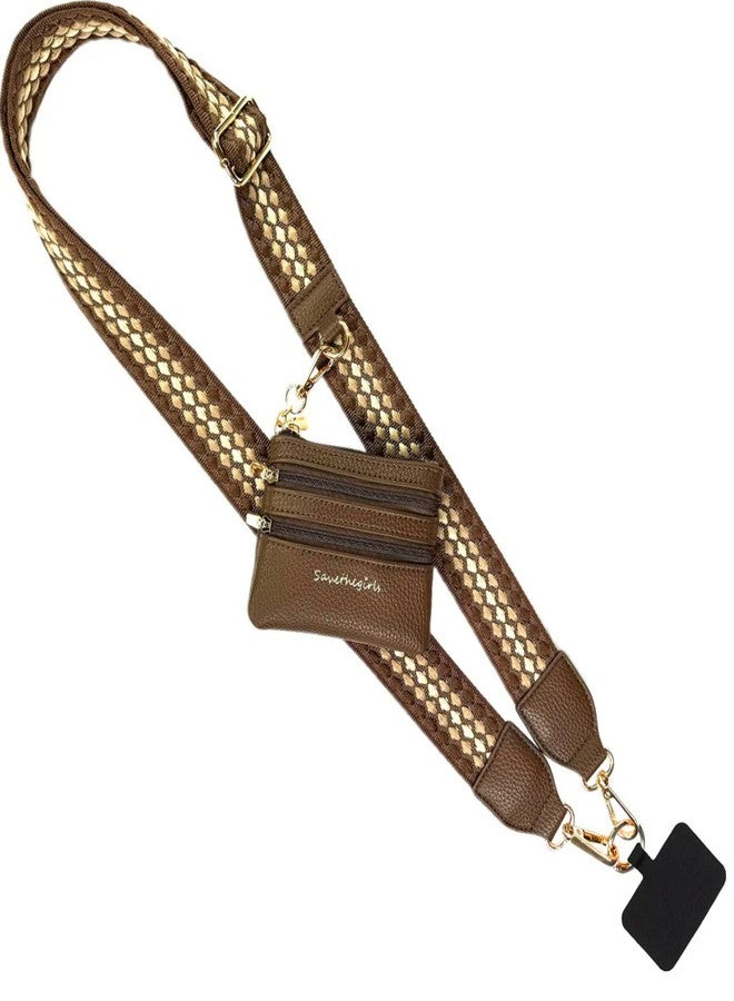 Save the Girls Clip & Go Phone Lanyard with Wallet Pouch, Dark Brown/Light - Image 1
