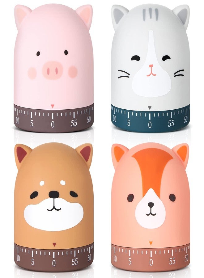 Queekay 4 Pcs Kitchen Cooking Timer Animal Mechanical Timer 60 Minute Wind up Dial 360° Rotating Countdown Egg Reminder No Batteries Loud Ring Cartoon Alarm for Kids Time Management, Fox Pig Cat Dog - Image 1
