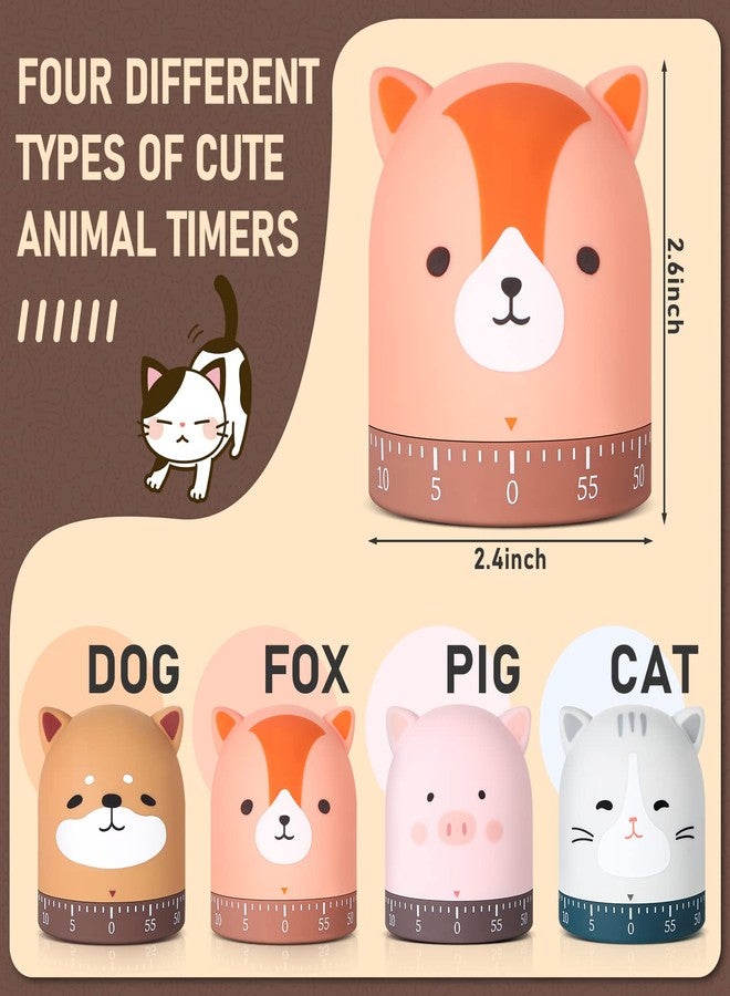 Queekay 4 Pcs Kitchen Cooking Timer Animal Mechanical Timer 60 Minute Wind up Dial 360° Rotating Countdown Egg Reminder No Batteries Loud Ring Cartoon Alarm for Kids Time Management, Fox Pig Cat Dog - Image 2