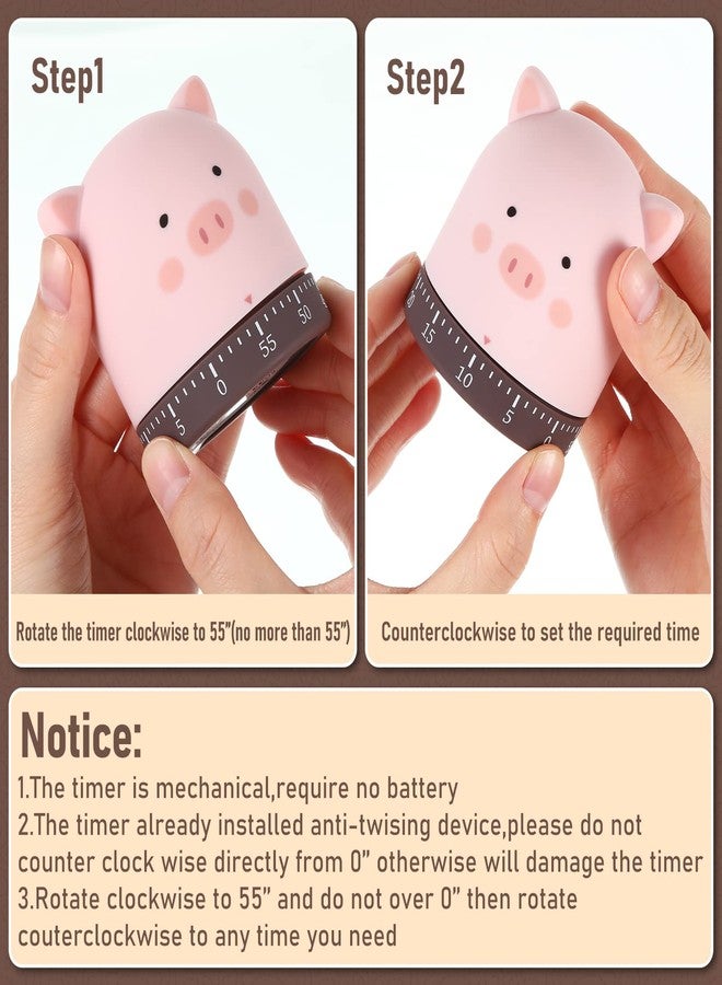 Queekay 4 Pcs Kitchen Cooking Timer Animal Mechanical Timer 60 Minute Wind up Dial 360° Rotating Countdown Egg Reminder No Batteries Loud Ring Cartoon Alarm for Kids Time Management, Fox Pig Cat Dog - Image 3