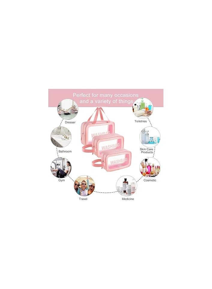 Portable Toiletry Organizer Bags – 3-Piece Transparent Travel Set – Pink Color  - Image 2