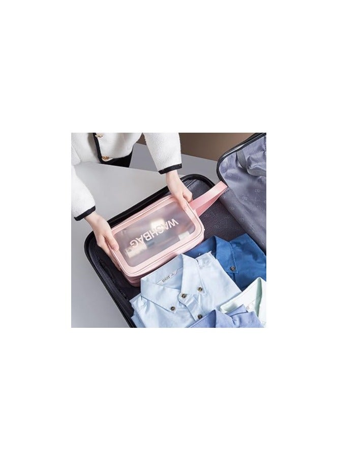 Portable Toiletry Organizer Bags – 3-Piece Transparent Travel Set – Pink Color  - Image 4