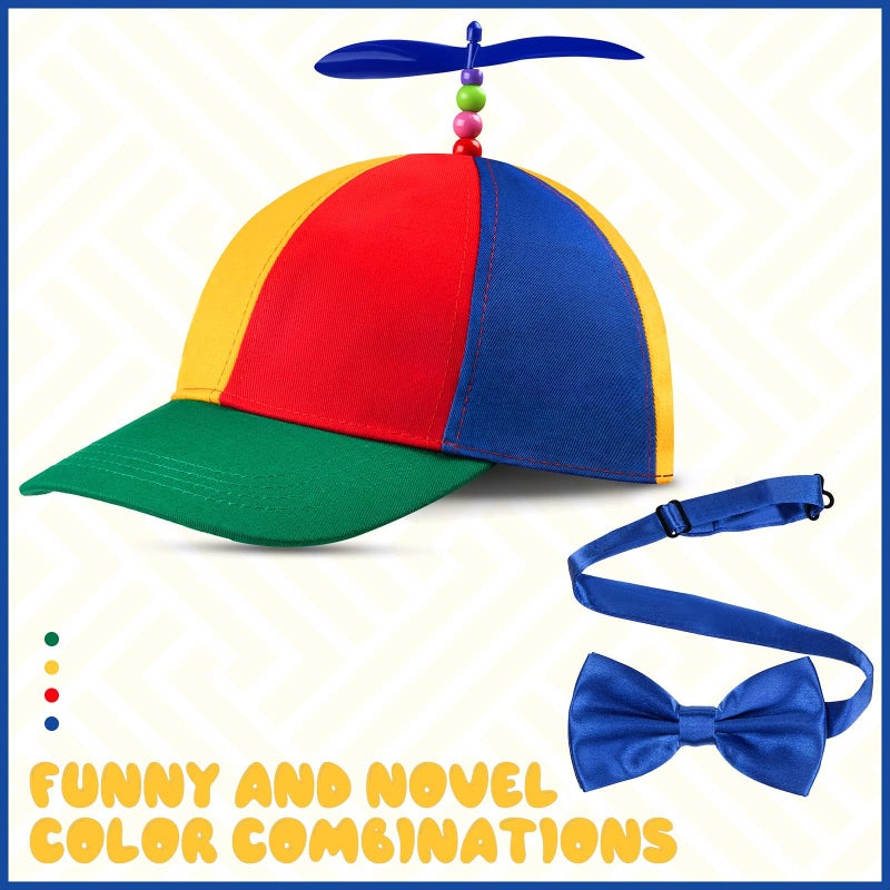Sintege Propeller Top Hat Rainbow Nerd Silly Twirly Cap Helicopter Hat with Spinner and Adjustable Bowtie for Costumes(Blue,2 Pieces) - Image 4