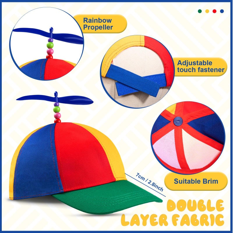 Sintege Propeller Top Hat Rainbow Nerd Silly Twirly Cap Helicopter Hat with Spinner and Adjustable Bowtie for Costumes(Blue,2 Pieces) - Image 2