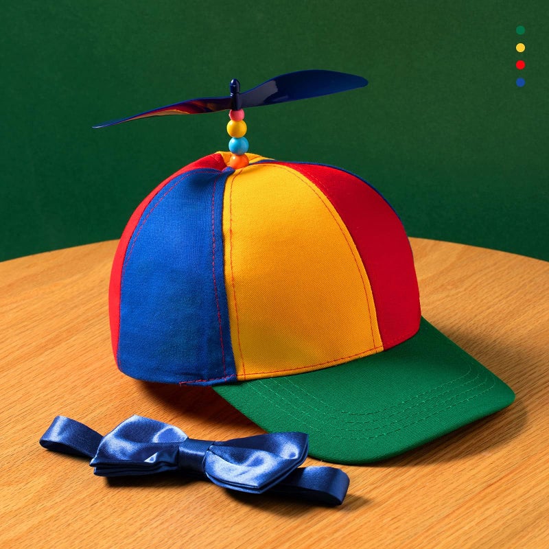 Sintege Propeller Top Hat Rainbow Nerd Silly Twirly Cap Helicopter Hat with Spinner and Adjustable Bowtie for Costumes(Blue,2 Pieces) - Image 5