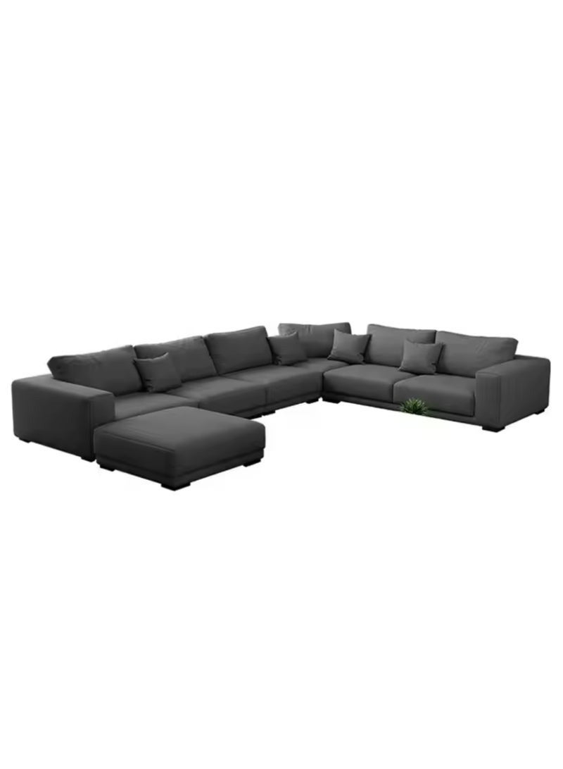 Al Zakharef Furniture Reem U-Shaped Sectional Sofa Set, 6-Seater with Ottoman, Premium Leather Upholstery, Solid Wooden Frame, Modern Luxury Living Room Furniture - Dark ‎Grey - Image 4