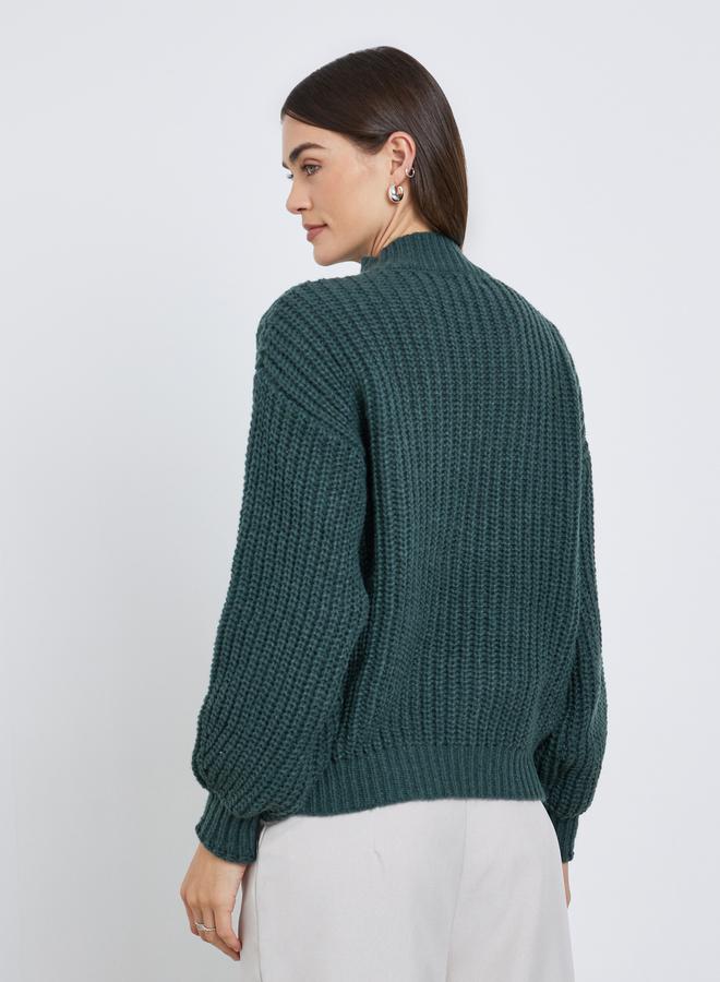 Styli Dark Green High Neck Chunky Knit Sweater - Image 5