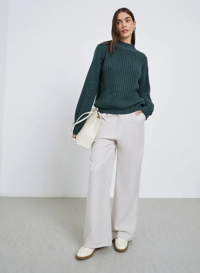 Styli Styli Dark Green High Neck Chunky Knit Sweater