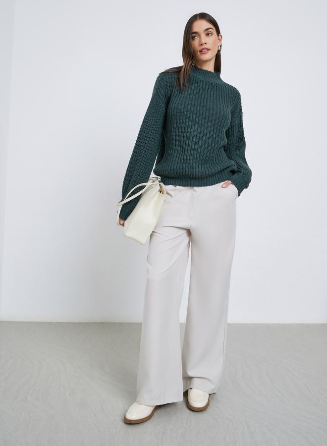 Styli Dark Green High Neck Chunky Knit Sweater - Image 2