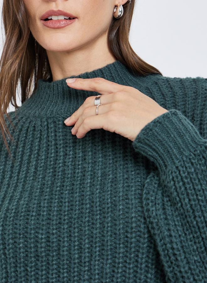 Styli Dark Green High Neck Chunky Knit Sweater - Image 4