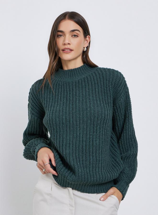 Styli Dark Green High Neck Chunky Knit Sweater - Image 1