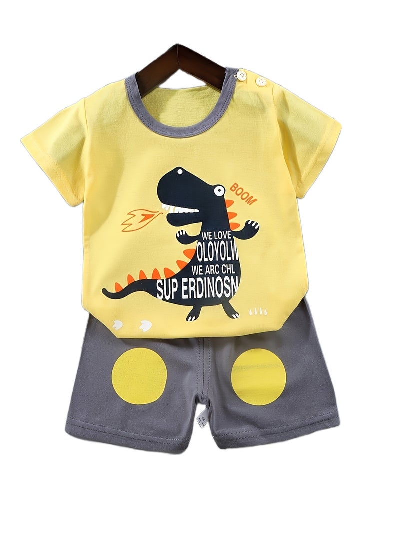 4 boys short sleeve and shorts set, 4 dinosaur print set can be changed - Image 2