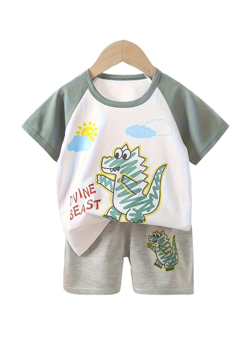 4 boys short sleeve and shorts set, 4 dinosaur print set can be changed - Image 4
