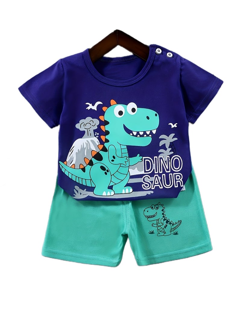 4 boys short sleeve and shorts set, 4 dinosaur print set can be changed - Image 3
