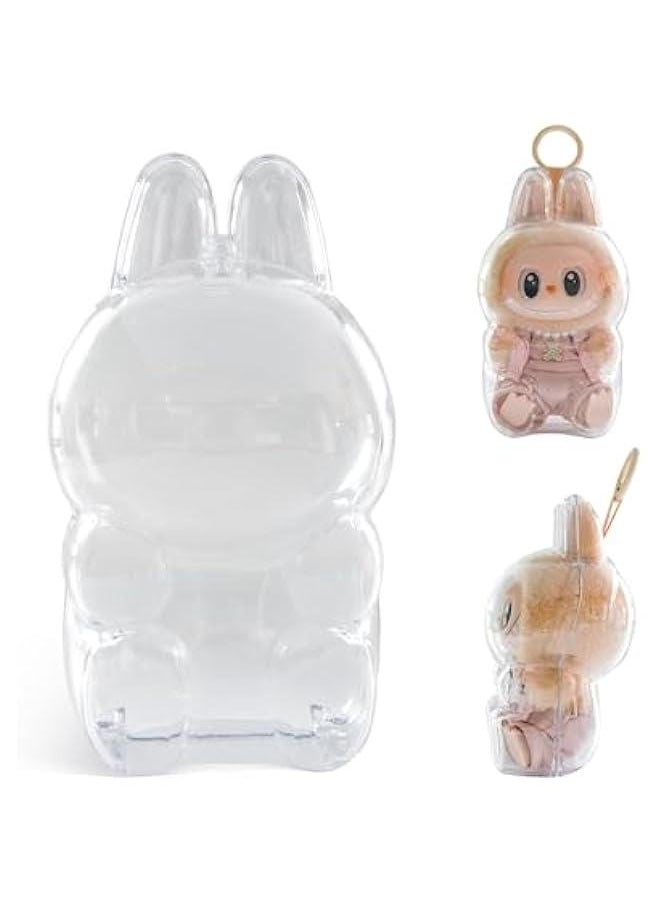 Arabest 1PCS Protective Case for LABUBU Have a Seat Vinyl Plush Doll, Clear LABUBU Case Cover Sitting, Sturdy LABUBU Protector with White Silicone Tie  - Image 1