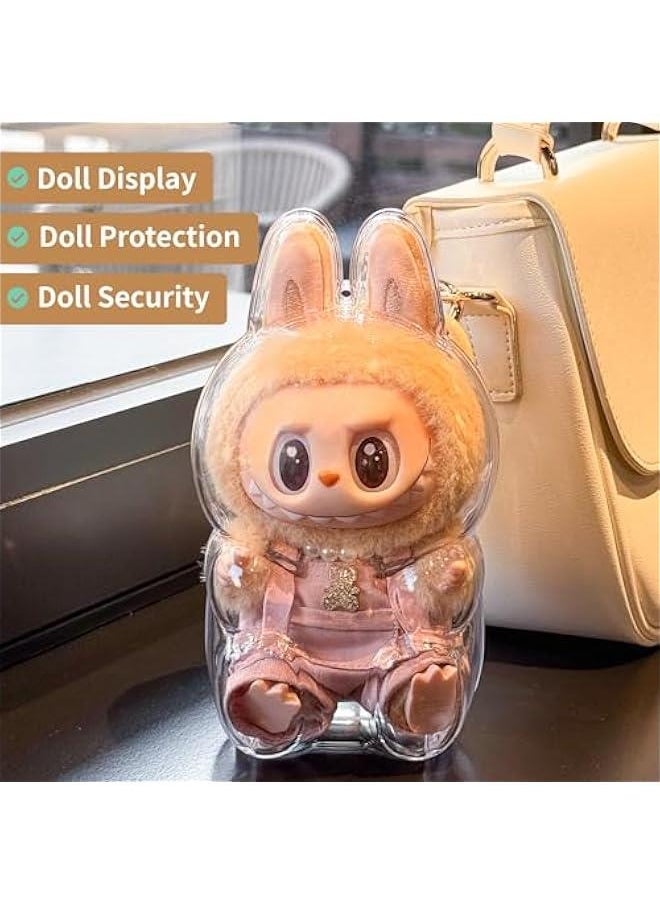 Arabest 1PCS Protective Case for LABUBU Have a Seat Vinyl Plush Doll, Clear LABUBU Case Cover Sitting, Sturdy LABUBU Protector with White Silicone Tie  - Image 2