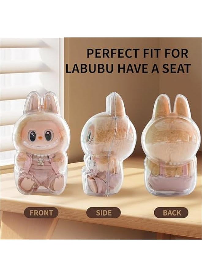 Arabest 1PCS Protective Case for LABUBU Have a Seat Vinyl Plush Doll, Clear LABUBU Case Cover Sitting, Sturdy LABUBU Protector with White Silicone Tie  - Image 3