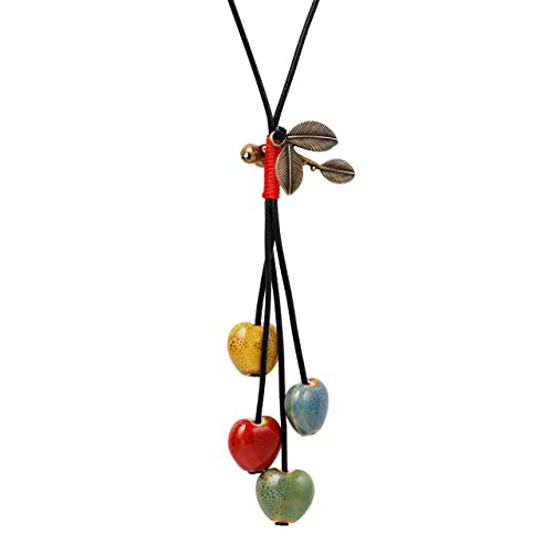 MINACHI Bohemian Leaf and Colorful Heart Shape Beads Lariat Necklace, Long Jewelry for Women - Image 1