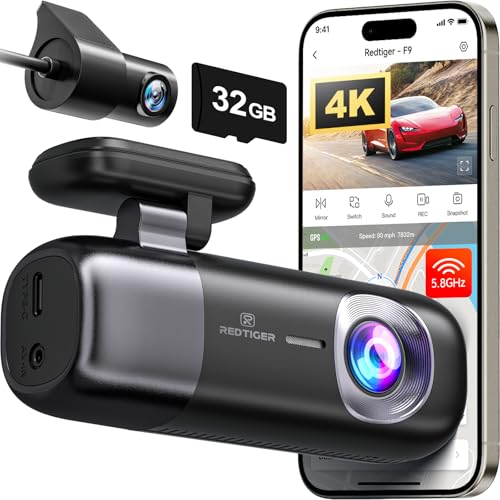 REDTIGER F9 Dash Cam 4K Front and Rear 1080P, Built-in 5.8GHz WiFi and GPS, Dual Dash Camera for Cars with 32GB Card, Loop Recording, Parking Mode, Smart App Control - Image 1