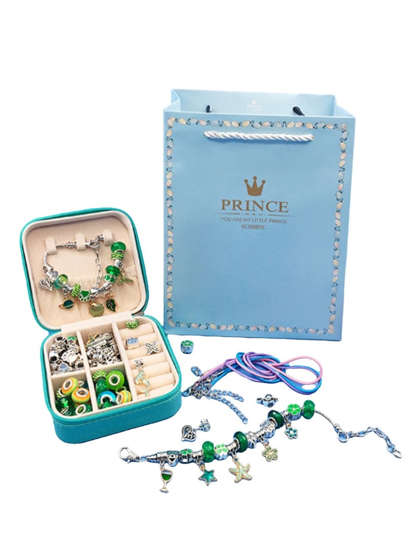 MIXDE Bracelet Making Kit for Girls,68PCs Charm Bracelets Kit with Jewelry Box, Jewelry Charms, Bracelets for DIY Craft, Jewelry Gift for Adults and Kids，Present For 8-12 Year Old Girl (Green)  - Image 1
