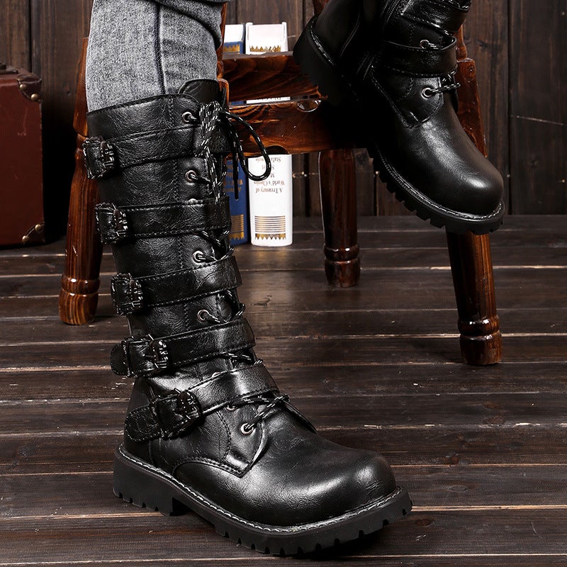 Men's Large Size High Top Boots Korean Style Fashionable Martin Boots Men's Crazy Horse Leather Boots British High Boots - Image 3