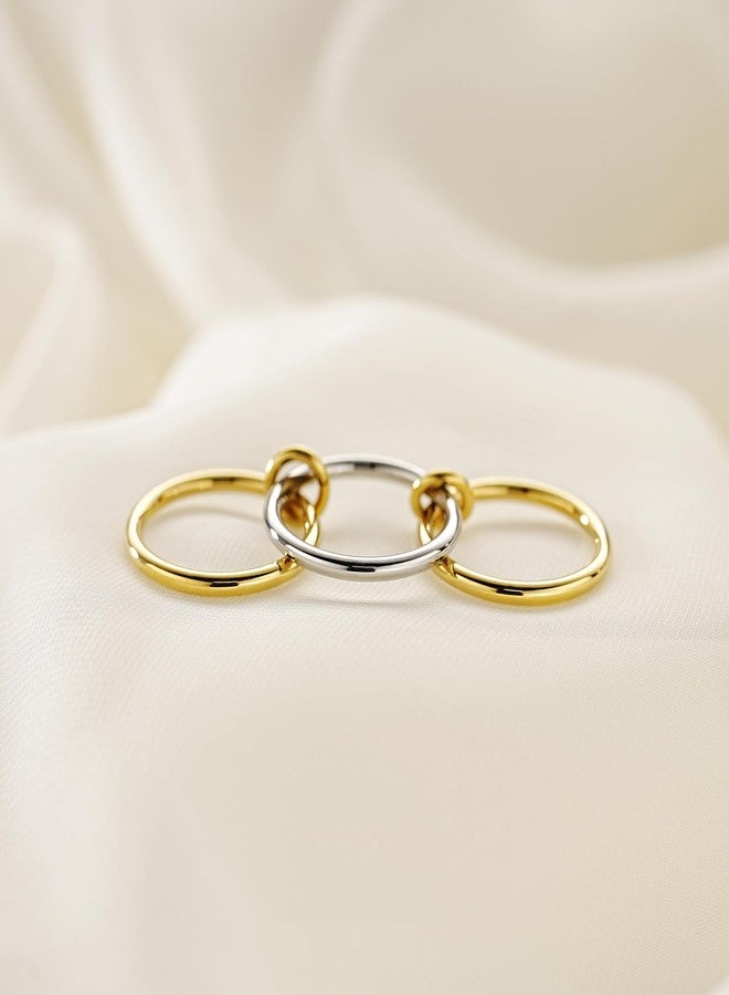 AllenCOCO 14K Gold Plated Stackable Rings, 3 Ring Set with CZ Cubic Zirconia, Gold & Silver Stacked, Multi-Link Connected, Interlocking Band for Women, Hypoallergenic, Non Tarnish, 14K Gold, Silver - Image 3