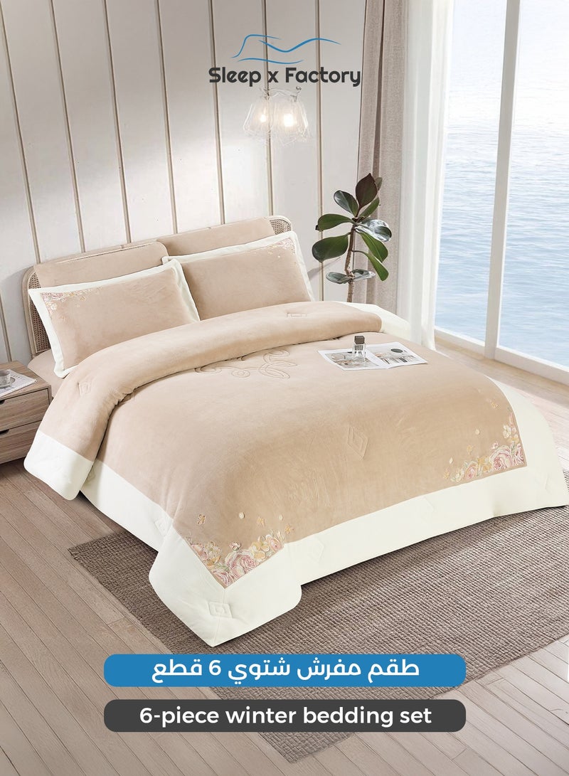 سليب × فاكتوري طقم مفرش شتوي مخمل مزخرف 6 قطع – مقاس كينج - Image 1