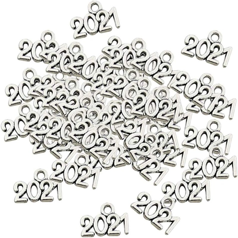 klarako 100pcs Antique Silver Number Charms New Year Pendants Xmas Tree Ornaments  Silver, 2021 - Image 5