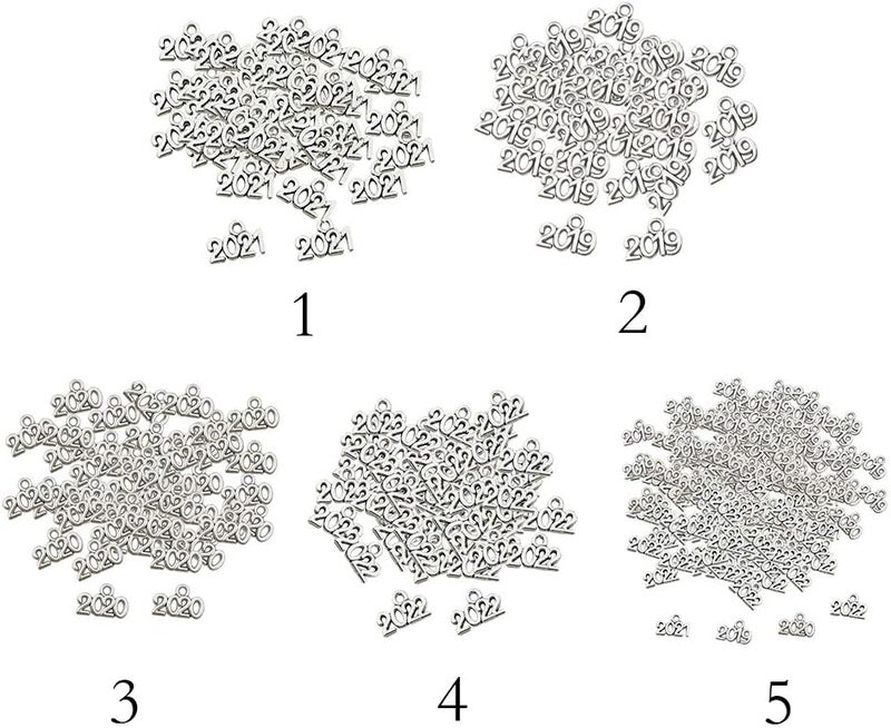 klarako 100pcs Antique Silver Number Charms New Year Pendants Xmas Tree Ornaments  Silver, 2021 - Image 2