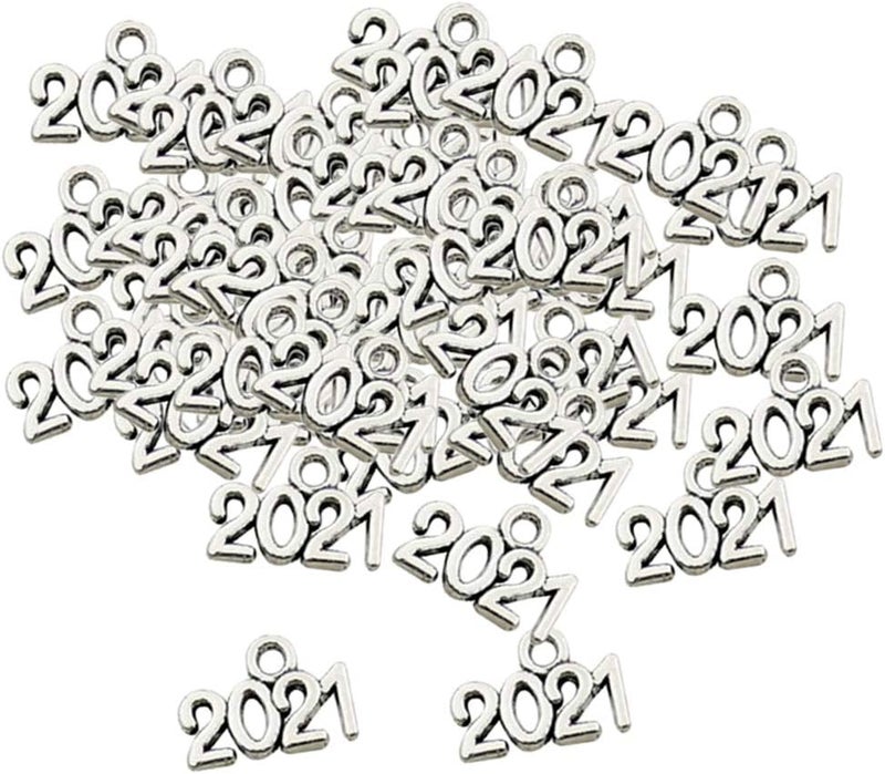klarako 100pcs Antique Silver Number Charms New Year Pendants Xmas Tree Ornaments  Silver, 2021 - Image 1