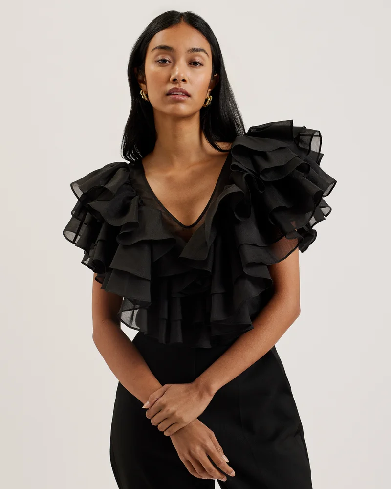 تيد بيكر V-Neck Frill Sleeve Top