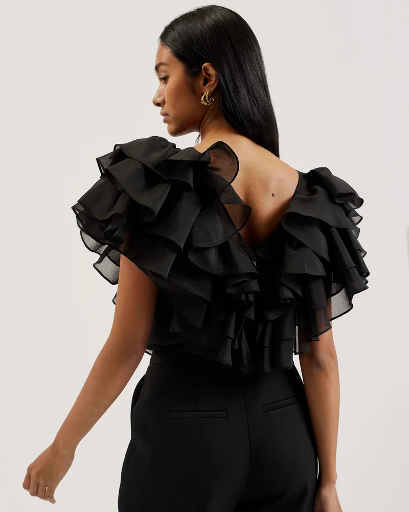 تيد بيكر V-Neck Frill Sleeve Top