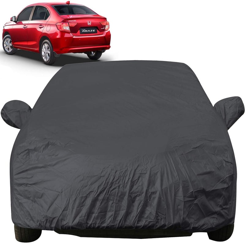 Autofact Car Body Cover with Mirror Pockets Compatible for Honda Amaze 2018 (Triple Stitched, Bottom Fully Elastic, Black Color) - Image 1