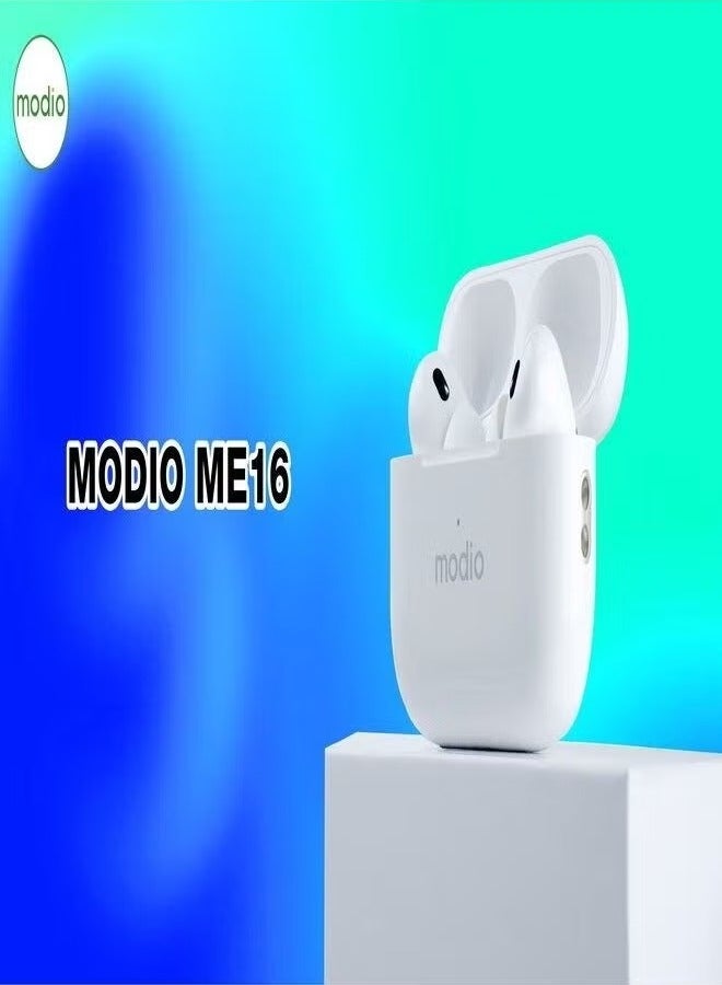 modio ME16 Wireless Bluetooth Earbud Pro – Single In-Ear Bluetooth 5.3 Earbud with HD Mic, Touch Controls, Noise Reduction & USB Charging Case – Lightweight Hands-Free Headset for Android, iPhone & Tablets – Compact White Design for Calls, Music & Travel - Image 4