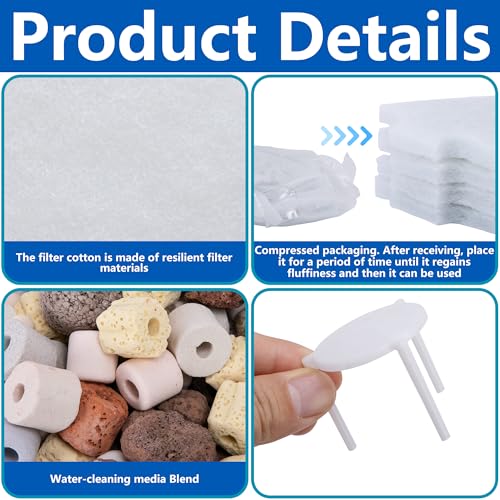 Adnee 17 Pcs Pond Waterfall Spillway Filter Media, 8 Inch Waterfall Box Filter Pad with Bracket and Ceramic Rings, Reusable Pond Filter Replacement Mat to Maintain Water Quality, No Spillway Included - Image 3