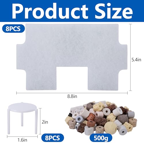 Adnee 17 Pcs Pond Waterfall Spillway Filter Media, 8 Inch Waterfall Box Filter Pad with Bracket and Ceramic Rings, Reusable Pond Filter Replacement Mat to Maintain Water Quality, No Spillway Included - Image 2