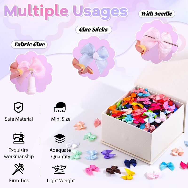 TINKRSTUFF 220PCS Tinkrstuff Colorful Mini Bows for Crafts, 1" Fabric Small Bows for Decoration,Satin Ribbon Tiny Bow for Clothes Ornament, Cute Christmas Tree Bows &Thanksgiving Gifts Party Cake Balloon Decor - Image 5