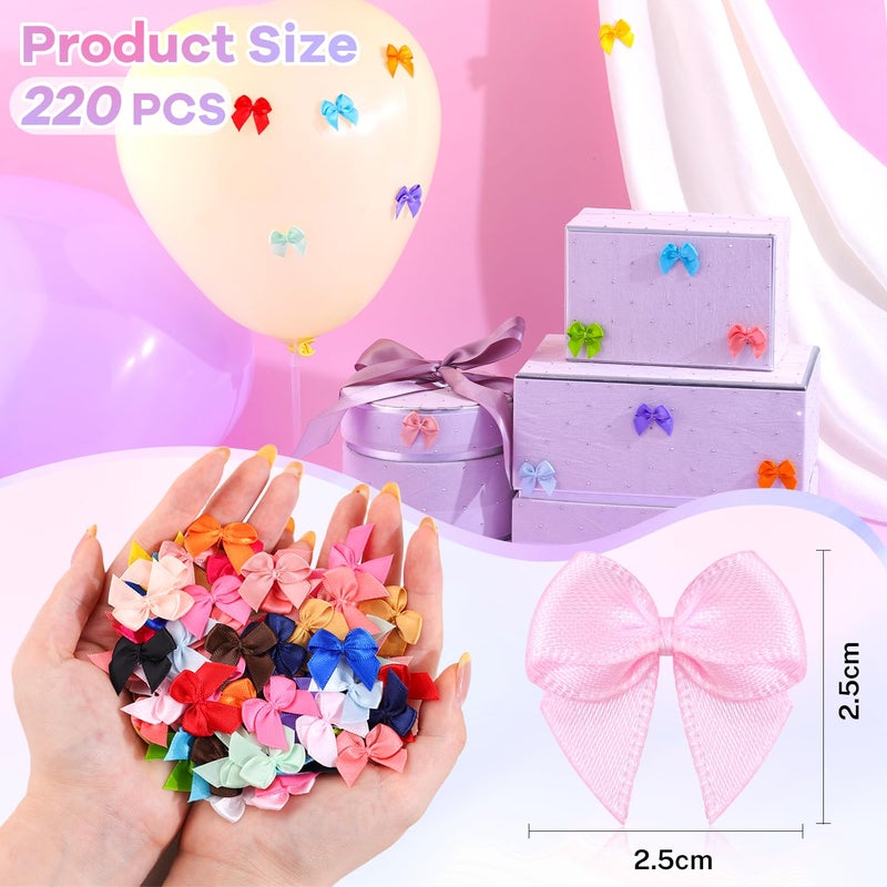 TINKRSTUFF 220PCS Tinkrstuff Colorful Mini Bows for Crafts, 1" Fabric Small Bows for Decoration,Satin Ribbon Tiny Bow for Clothes Ornament, Cute Christmas Tree Bows &Thanksgiving Gifts Party Cake Balloon Decor - Image 3