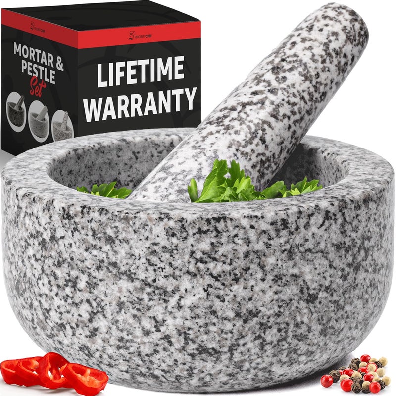 Priority Chef PriorityChef Heavy Duty Natural Granite Mortar and Pestle Set, 1.5 Cup, Carved from Natural Granite, Make Fresh Guacamole, Salsa, Pesto, Stone Grinder Bowl, Herb Crusher, Spice Grinder, White - Image 1